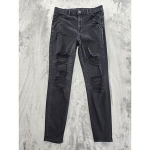 American Eagle Next Level Stretch Curvy Hi-Rise Jegging Size 8 Black Distressed